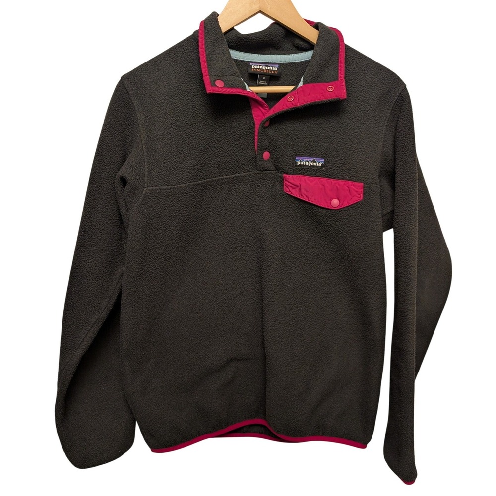 Patagonia Synchilla Snap-T Fleece Pullover Gray Magenta Gorpcore Hiking Outdoor